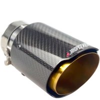 1Piece Glossy Carbon Fiber Muffler Tip Gloden Exhaust Pipe Nozzle Universal Straight Stainless Tailpipe Muffler
