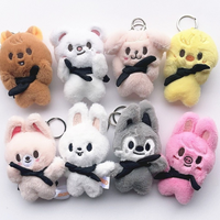 SKZOO Plush Keychain Stray Kids Magnetic Doll SKZ Bean Eye Keychain Shawl Scarf Face Holding Magnetic Doll Bang Chan Fan Gift