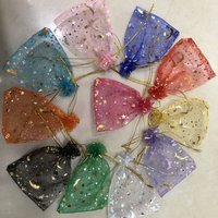 Organza Drawstring Bags, Gold/Silver Foil Star Moon Sheer Mesh Pouches for Jewelry Cosmetics Gift Packaging Storage