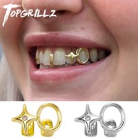 TOPGRILLZ Y2K Glossy Double Hollow Circles Star Tooth Caps For Men Women Daily Wearable Mouth Jewelry Dental Grillz
