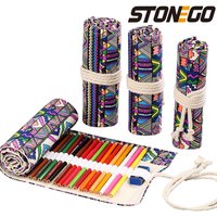 STONEGO Canvas Pen Curtain 48/72 holes large capacity roll pencil bag for boy and girls coloured pencil sketching stationery box
