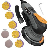 Ponceuse orbitale aléatoire de 2,5 mm, moteur sans balais de 350 W, ponceuse électrique pour le travail du bois, 6 vitesses variables jusqu'à 10 000 tr/min, ponceuse multifonction avec plaque de