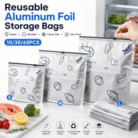 Reusable Aluminum Foil Storage Bags 10/30/60pcs Freezer Sealed Food Packaging Odor-Proof Pantry Organizer Kitchen Essentials