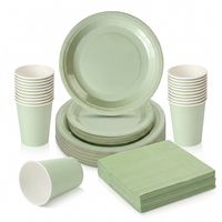 Sage Green Disposable Tableware Set Paper Plates Cups Napkins For Birthday Party Wedding Baby Shower Minimalist Decor Supplies