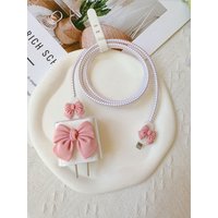 5 in 1 Cute Bow Knot Charging Cable Protector Case Data Cable for iPhone 20W USB-C Charger Case Line Cord Protector