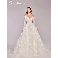Customized Off Shoulder Wedding Dresses V-Neck With Full Floral Appliques Long Sleeves Bride Wedding Dress Vestidos De Novia