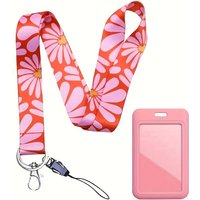 1pc Pink Daisy Teacher Lanyard,Suitable for Keys, ID and Phone with Metal Buckle- Women'S Floral Pattern Polyester Gift