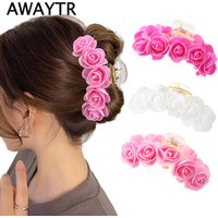 AWAYTR Pink Bubble Flower Rose Flower Hair Claw Clip Barrette Ponytail Holder Cute Hairclip Hair Accessories For Women Girls