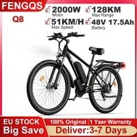 FENGQS Q8 Elektrofahrrad 48V 17,5Ah Batterie, Spitzenleistung 2000W Motor, 51 km/h Höchstgeschwindigkeit, 128 km maximale Reichweite, 27,5 Zoll Fat Tire E-Bike, Elektro-Mountainbike