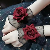 2026 Lolita Hand Sleeve Wrist Cuffs for women Rose Flower Wrist Cuffs Ruffled girls Elastic black Lace Bracele Cosplay Wristban