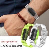 Clear TPU Watch Band Strap with Protective Case for Google Fitbit Air, Transparent Replacement Wristband for Men Women