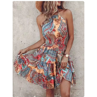 Bohemian Sleeveless Mini Dress Female Sexy Suspender Painted Printed Dresses Women's Beach Vacation Summer Robe