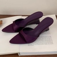 Pointed Toe Women Slippers Wedges Mid Heels Shoes Designer Sandals Pumps 2026 Summer New Slides Dress Party Flip Flops Ladies