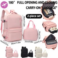 2-Piece Set, 180 ° Full Open Travel Backpack with Toiletry Bag, Lightweight Carry on Luggage for Business, School & Daily Commute