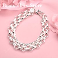 925 sterling silver 8-inch exquisite square chain bracelet, fashionable men's and women's hip-hop party accessories, jewelry