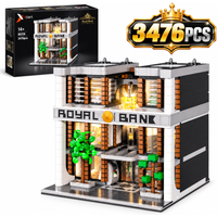 3476 Teile Königliche Bank Bausteine mit Beleuchtung Stadtbank Architektur Modell Modulares Straßengebäude mit Tresor und Geldautomat DIY Klemmbausteine Sammlermodell Tischdeko Puzzle Geschenk