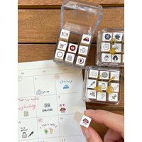9pcs/set Japan Beverly Mini Wooden Stamp Planner Stamps Scrapbook Journal Book Seal