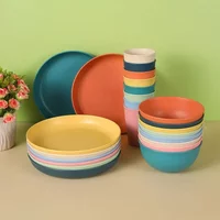 Wheat Straw Dinnerware Set Eco-friendly Safety Plates Cups Bowels Home Party Tableware Set Outdoor Camp Candy Colour Gift