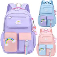 Primary High Class Backpack for Girls Macaron Color Blocking Kid Backpack Rainbow Zipper Large Capacity Teen Girl School Bag