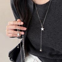 Silver Color Long Sweater Chains Asymmetric Star Pendant Splicing Pull Necklace Korean Fashion Snake Chain Grunge Neck Jewelry