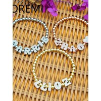 DOREMI Gift Personalized Crystal Custom Names Bracelet Initial Name Bubble Letters Beads Chain Bracelet