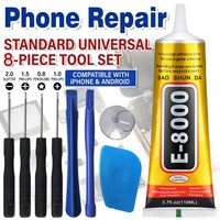 8 in 1 Mobile Phone Repair Tools Disassemble Repair Kit for Android iPhone Screwdriver Combination Skid Multi Function Disassembly Set With E-8000 Mobile Phone Screen High-Strength Waterproof