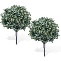 2 Pack Artificial Boxwood Topiary Ball Tree With Ground Stake, Faux Greenery Shrubs for Outdoor Indoor Front Porch Garden