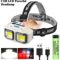 COB LED Powerful Headlamp USB Rechargeable Head Torch 18650 Battery Waterproof Headlight Outdoor Camping Fishing Search Lantern