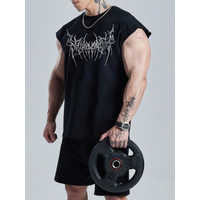 Men's Sleeveless Gym Tee Black/Red Gothic Thorns Print Workout Tank Top Breathable Fitness Shirt for Spring Summer Bodybuilding