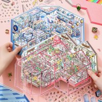 Large sized glass cabin themed 3D miniature landscape stickers, suitable for DIY scrapbooks and handmade artworks
