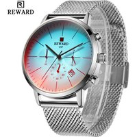 Récompense montres pour hommes montre de Sport de marque supérieure de luxe hommes en acier inoxydable maille montres à Quartz chronographe conception horloge masculine