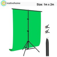 PULUZ 1m x 2m Green Background Cloth T-Shape Photo Studio Backdrop Support Stand Crossbar Bracket Kit with Clips