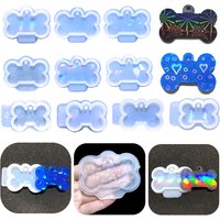 1 Piece Dog Tag Bone Keychain Laser Silicone Mould Pendant Epoxy Resin Molds For DIY Making Tool Holographic Light and Shadow