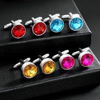 2Pcs/Set Small Pretty Full Crystal Round Cufflinks For Mens Shirt Suit Jewelry 18 Colors Choose