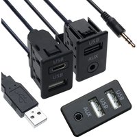 Universal Car Dash Flush Mount USB Type C Port Panel Auto Boat 3.5mm AUX Interface Extension 100cm Cable Adapter for Toyota VW