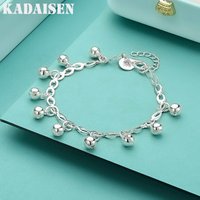925 Sterling Silver Bead Ball Bell Chain Bracelet For Women Charm Wedding Engagement Party Fashion Jewelry