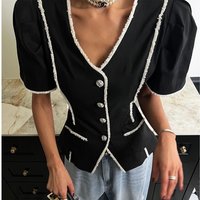 Korean Design Short Sleeve Trimmed Floral Small Jacket Women's Summer Fashion Polyester Lycra 100% Material Coat