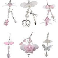 Cute Acrylic Bowknot Phone Chain Pink Bear Bowknot Sweet Keychain Phone Lanyard Keyring