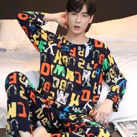 New Men's Spring And Autumn Striped Leisure Pajamas Sets Boys Long-Sleeved Home Wear Teenagers Outside The Home Wear Suit