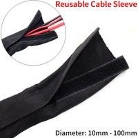 Reusable Cable Sleeve With Tape 10mm - 100mm Self Closed Nylon Flexible Sock Harness Sheath Management Protection Wire Wrap