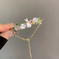 Cute Rabbit Flower Charms Bracelets for Women Korean Style Animal Pearl Chain Bracelet Adjustable Bangle Jewelry Accessories