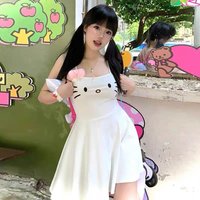 Sanrio Hello Kitty Dress Pajama Anime Sweet Girl Strap Dress Summer Easide Vacation Clothing Hot Girl Student Sleeping Skirt