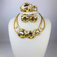 ESALE Gold Color 18K Jewelry Set For Women Fashion Dubai Jewelry Necklace Earrings Bracelet And Ring ensembles de bijoux italien