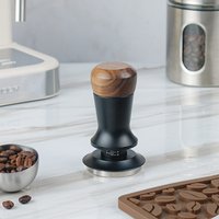 Espresso Tamper Spring Loaded Tamper with Stainless Steel Flat Base Premium Barista Coffee Tamper Wooden Handle for Portafilter