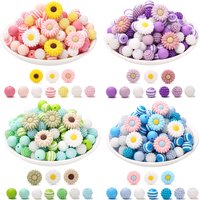 76Pcs Silicone Acrylic Beads Set 12mm Round Daisy Flower Shape Focus Beads For Teether Baby Pacifier Chain DIY Jewelry Making