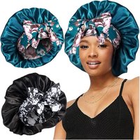 Women's Double Layer Silk Bonnet with Tie Satin Lined Sleep Cap Hair Cover Bathing Hat for Women's Curly Braids Natural Hair