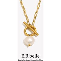 E.B.belle Stainless Steel Paper Clip Chain Toggle Clasp Baroque Freshwater Pearl Necklace Natural Pearl Jewelry For Women