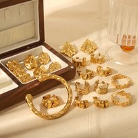 Vintage Metal Style Gold Plated Stainless Steel Waterproof Earrings Irregular Hammered Textured Stud Earrings Set