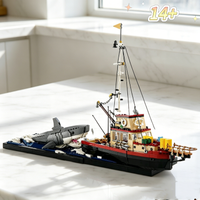 In Stock Creative Model JAWS Diorama Boat Shark Pirate Ship Building Blocks Fishing Boat Bricks Christmas Gifts