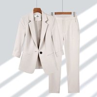 Elegant Women's Pants Set Office Outfits Business Clothing Summer New Thin Jacket Blazer Casual Wide Leg Pants Two Piece
